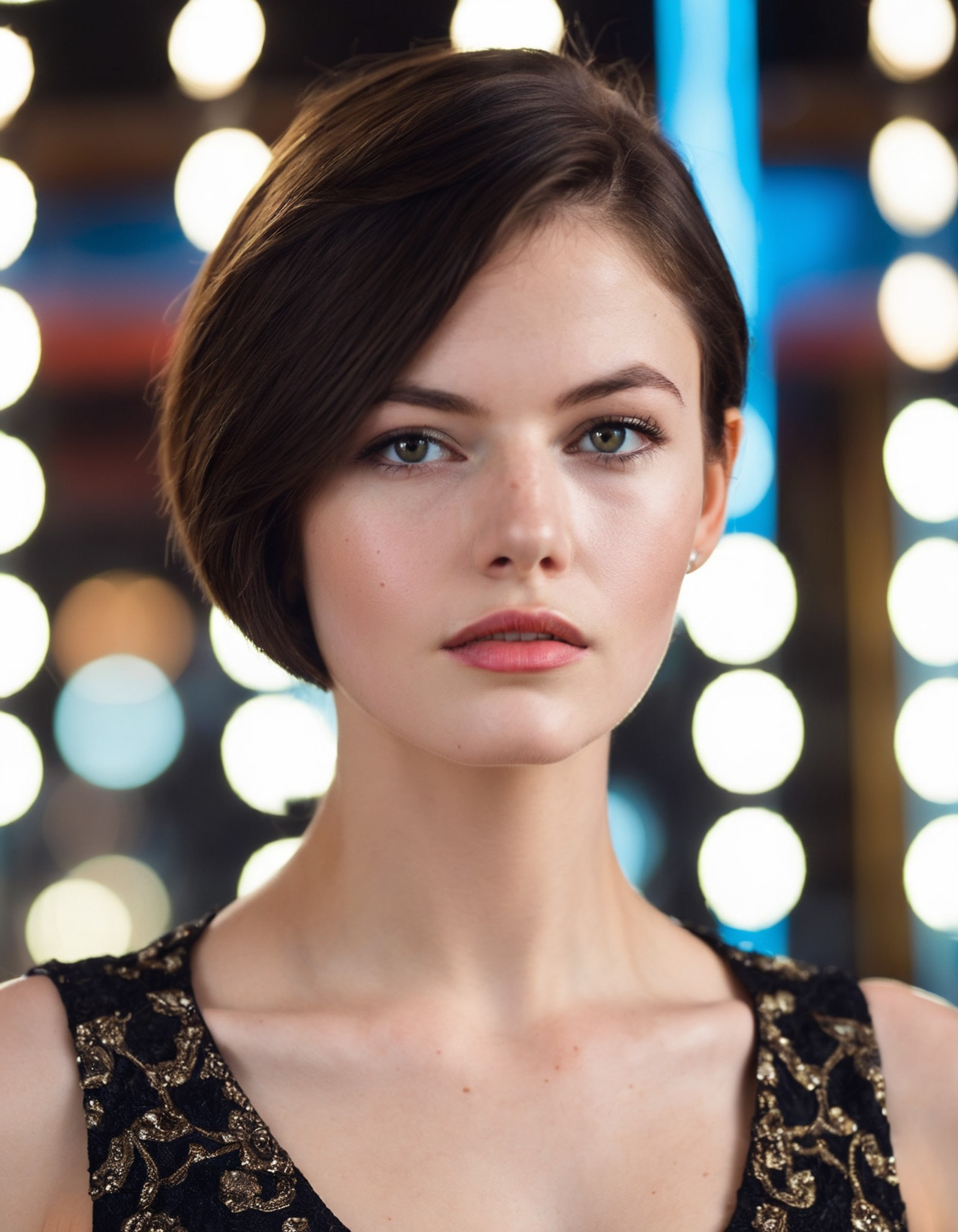 cinematic photo an exquisite portrait photograph, 85mm medium format photo of ((ohwx woman)) with a classic haircut  <lora...