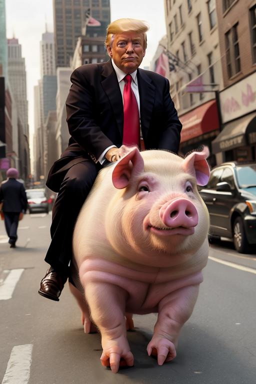 Man Riding a Giant Pig on a City Street