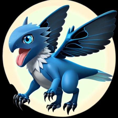 no humans,pokemon (creature),solo,blue eyes,black background,full body,open mouth,simple background,wings,claws,looking at viewer,tongue,animal focus,, <lora:babie_dragon:0.5>