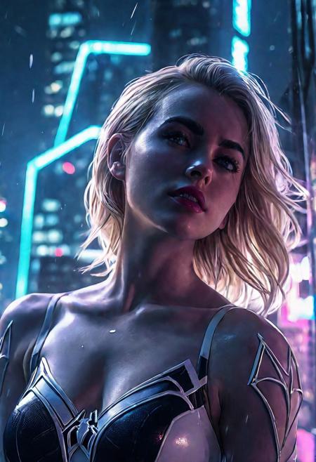 High resolution ultra-realistic of Beautiful Spider-Gwen, 8k, capturing the intensity of the moment, cinematic lighting, Squatting on the roof of a skyscraper in restless New York, wavy blonde hair, realistic dirty face with blood, realistic blue eyes, beautiful hourglass figure, intricately designed Spider-Gwen tight black-white combat costume, Marvel comics Aesthetic, perfect athletic figure, beautiful Kiernan Shipka as Spider-Gwen, ultra realistic, cinematic style, vigorous and Alluring, athletic figure, sci-fi style, dramatic lighting, wet and sweaty skin, dirty pale skin, athletic figure, dark sci-fi, blue neon, dramatic lighting, Greg Rutkowski style, Spider-Gwen on in cool dress, hyper-detailed, hyper-realistic, natural light, extremely intricat e details, masterpiece, epic, bright colours, Attractive 21 old years girl, beautiful firm Breasts, sharp focus, digital painting, Photograph Taken on Nikon D750, Alphonse Mucha, athletic figure, Hyperdetailed, hyperrealism, Attractive, Attractive bust girl, asymmetric balance
