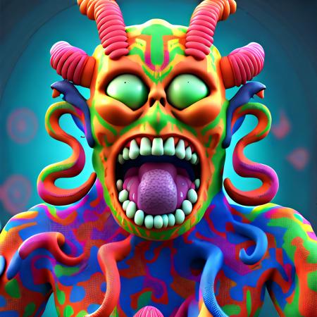 A cartoon monster, lots of fangs, derpy eyes, colorful, tentacles, horns, hd, best quality, 16k

Slimecorns, the image shows a colorful sculpture of an human with a colorful face, in the style of voxel art, detailed and macabre, sgrafitto, mike campau, depth of layers, pattern explosion, depth of field