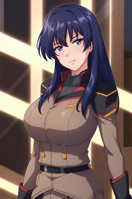 (Night:1.7), Japan, Tokyo, CityView, Before Window,
Standing at attention,
military, military uniform,Brown jacket,Black and red shirt ,pants,long sleeves, pantyhose,
<lora:Nikki_Taylor_Gundam-KK77-V1:0.7>,
long hair,bangs,Blue hair,Blue eyes,
1 girl, 24yo,mature female,Beautiful Finger,Beautiful long legs,Beautiful body,Beautiful Nose,Beautiful character design, perfect eyes, perfect face,
looking at viewer, in the center of the image,(Upper_body),(close-Up),(Focus on her face),
NSFW,official art,extremely detailed CG unity 8k wallpaper, perfect lighting,Colorful, Bright_Front_face_Lighting,
(masterpiece:1.0),(best_quality:1.0), ultra high res,4K,ultra-detailed,
photography, 8K, HDR, highres, absurdres:1.2, Kodak portra 400, film grain, blurry background, bokeh:1.2, lens flare, (vibrant_color:1.2)
(Beautiful,large_Breasts:1.4), (beautiful_face:1.5),(narrow_waist),