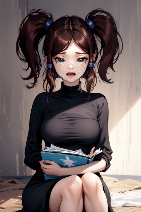 bethanyTBOI, 1girl, brown hair, twintails, black eyes