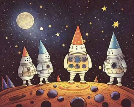 A birthday party on the moon, art by kidbooks, hd, 8k,