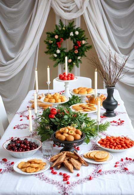 a perfect hallowing table decorated and with food on top of it, candy