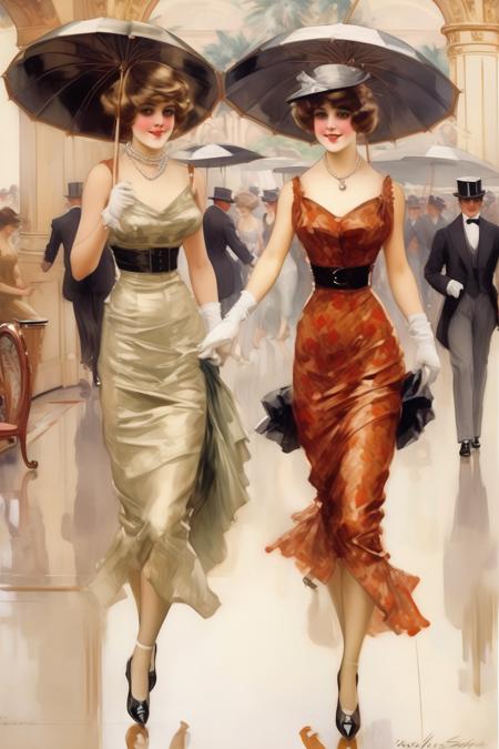 <lora:Paul Gustav Fischer Style:1>Paul Gustav Fischer Style - painting two girlfriends, monaco, casino gaming hall, beautiful girls in full height, beautiful clothes, beautiful shoes on their feet, painting in the style of Harrison Fisher