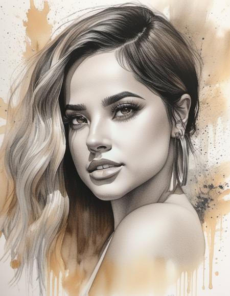 (bckygrebmargom),<lora:bckygrebmargom:1>, light natural tones , pencil drawing , watercolor drawing, portrait of a woman, detailed eyes, beautiful , highly detailed, soft color tones, soft lighting, detailed lines, sharp, realistic, brush strokes, light hints of paint drips