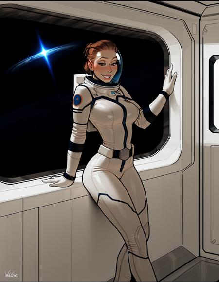 IllustriousQual, detailed face,
tall woman, milf, solo, thick build, long brown hair, hair pulled back, medium breasts, long legs, (muscular thighs:0.3),
flirty smiling, wearing a spacesuit and helmet, on a space station, posing in an airlock, view of blue planet out of window,
<lora:incaseIllustrious:0.8> incase style,