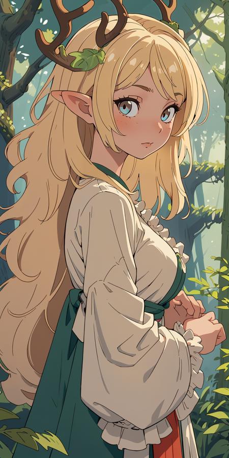 00039-570342190-masterpiece, 00039-570342190-best 00039-570342190-quality, 1girl, intricate details, blonde, leaf, wavy hair, looking at viewer, elf, upper body, forest, fril.png