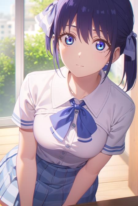 nagisaminase, <lora:nagisa minase s2-lora-nochekaiser:1>,
nagisa minase, bangs, blue eyes, blue hair, hair ribbon, side ponytail,
BREAK skirt, shirt, bow, school uniform, white shirt, short sleeves, pleated skirt, bowtie, blue skirt, 
BREAK indoors, classroom,
BREAK looking at viewer, (cowboy shot:1.5),
BREAK <lyco:GoodHands-beta2:1>, (masterpiece:1.2), best quality, high resolution, unity 8k wallpaper, (illustration:0.8), (beautiful detailed eyes:1.6), extremely detailed face, perfect lighting, extremely detailed CG, (perfect hands, perfect anatomy),