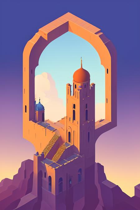 <lora:S1-Monument Valley_DreamLike-000008:0.45>, 
(by Phil Noto, by Pixar, by Cory Loftis, by Ed Mell, by Drew Struzan, by Alberto Morrocco),
Monument Valley,illustration,paradoxical geometry,
tile,brown tile,building,dome,onion dome,brown onion dome,
water,stairs,buttress,arch bridge,light brown background,door, brown wall
sharp focus, (HDR), (8k), (gigapixel), ((masterpiece))