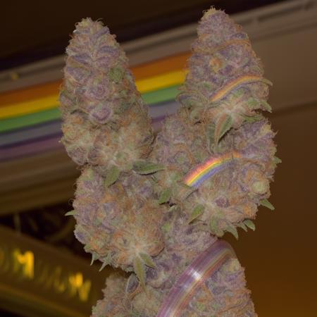 (rainbow colored:1.4),  big neon marijuana buds,  colas, GANnabis,  <lora:GANnabis-000009:0.5>
