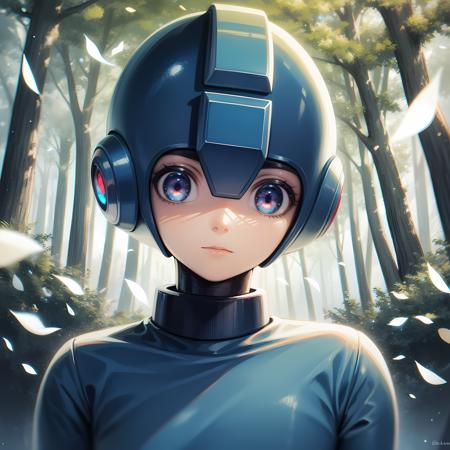 megaman helmet blue eyes android arm cannon bodysuit
