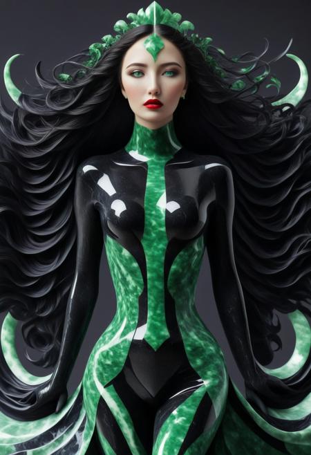 (Obsidian Jade Stylecodeand:2.2), jade crown, red gloves, Realism_Quality_2xx_By_Stable_Yogi, cathedral, outdoors, standing, 1woman, solo, rearview, long hair,  one eye covered by hair, eyeliner, gorgeous lips, tights, large breasts, covered breasts, cinematic, (masterpiece), (best quality), (ultra-detailed), very aesthetic, detailed eyes, perfect eyes, freckles, aloof, <lora:Ch0w13nunPXL:0.5>  wide dress, long dress, key visual, pixiv fanbox, skeb, (masterpiece:1.1), black footwear, cross, thigh high, small waist, fitness body, wide hips, oval face, 32 years old, covered body,  milf, hourglass figure, censored, pattern_dress, PG, <lora:EllenXL:1>, beautiful high-neck top, fully dressed.