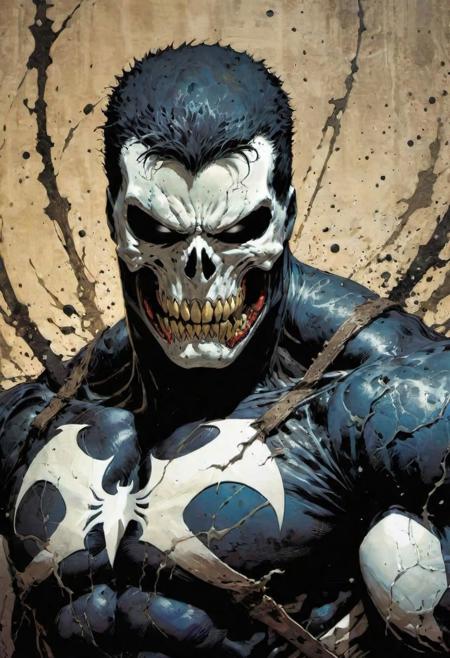 by Jim Lee,(strange but extremely beautiful:1.4),(masterpiece, best quality:1.4),in the style of nicola samori,the punisher venom,  Ukiyo-e Art