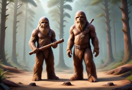 To create an image of obtaining Wroshyr wood from Kashyyyk, consider:
* A dense, vibrant forest with ancient trees
* Wookiees using primitive tools to harvest wood
* A lively atmosphere with community and cooperation
* Incorporate sounds and smells of the forest
* Convey respect and harmony between Wookiees and environment
* Showcase Wookiees' connection to nature and role as guardians
* Depict Wookiees' tools and equipment in a primitive yet effective way
* Emphasize community and cooperation among Wookiees
* Highlight Wookiees' understanding of the forest and its rhythms
* Create a sense of peace and tranquility in the image
* Inspire a sense of wonder and awe with the beauty of the forest
* Use rich textures and details to bring the image to life
* Ensure the overall mood is one of harmony and balance.