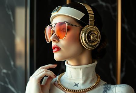 avant-garde woman 1970s retro-futurism , alabaster and marble , gold and chrome