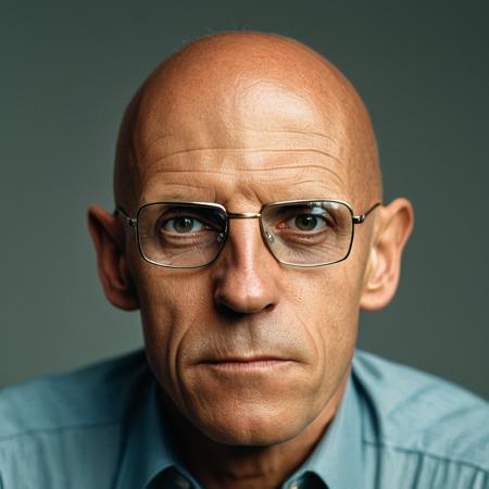 professional studio portrait photo of michelfoucault man ,  GQ photoshoot,   tight focus, model shoot, simple  background, classical english gentleman clothing,  rim lighting, perfect cinematic lighting,  head and upper torso, eye contact
(indistinguishable from reality:1.4) detailed facial features, detailed skin texture, natural skin texture,  detailed cloth texture,  perfect eyes, detailed iris,
analog, raw, f2, 35mm, . 8k, highly detailed,  (high quality, best quality:1.3), Extremely high-resolution, film grain, dslr, Kodak Portra 400 camera f1.6 lens, 35mm, Fujifilm Superia Premium 400, Nikon D850,
<lora:add-detail-xl:0.25>   <lora:michelfoucaultXL_10-17-23_v1.6:0.95>