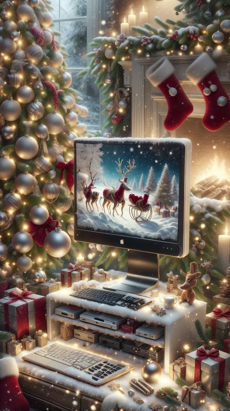 <lora:ChristmasDecorativeStyle:1>ChristmasDecorativeStyle desktop computer, (Masterpiece:1.3) (best quality:1.2) (high quality:1.1)