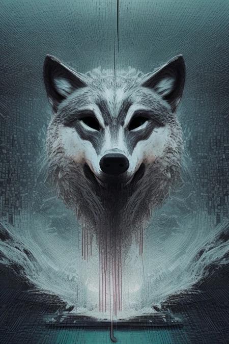 Photograph of a heist mask shaped like a wolf with horror design, metallic green and fluid silver like mercury, minimalistic blurry horror background, horror light 
 <lora:aidmaGlitchStyle-v0.1:0.75> glitch, flickering, digital, glitching
 <lora:SDXLFaeTastic2400:0.35>
 <lora:aidma-Image Upgrader-v0.1:0.4>