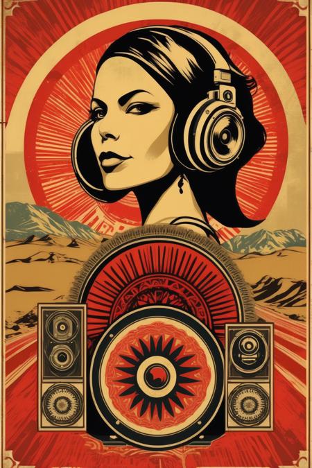 <lora:Shepard Fairey Style:1>Shepard Fairey Style - desert mountains festival speakers moon djs style of Shepard Fairey