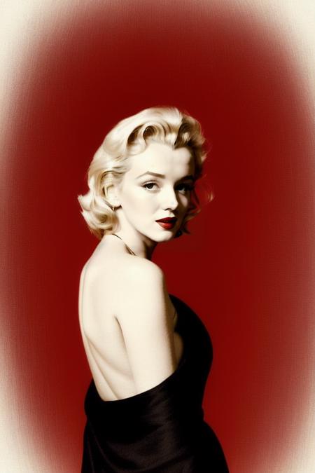 MarilynMonroe, portrait, looking at viewer, ((long draped black cloak)), pale skin, (basic red background:1.3), ((masterpiece, best quality, extremely detailed, perfect face, perfect body:1.2))