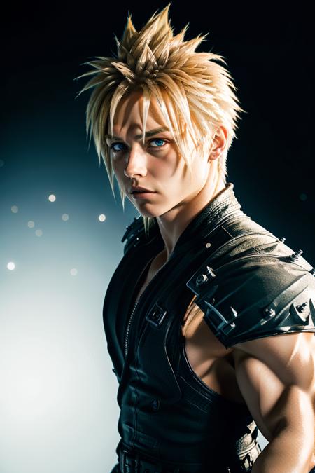 cloudstrife, bodybuilder, mako stream, bokeh background, fcPortrait ,<lora:cloudstrife-nvwls-v1-final:1>