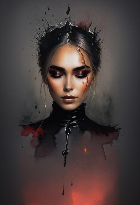 RAW profile photo, close-up, amazing artwork, masterpiece, intricate, diffused light, burning flames, dark atmosphere, masterpiece, cinematic film still of a blonde beautiful woman, detailed eyes,eyeliner, gothic dress, medium breasts, darkred lipstick, black lace turtleneck dress, tack sharp focus on eyes, Sensual, lustful, seductive,  intricate, ultra detailed, 8k, <lora:MS_DitavT_V1_32:0.6>