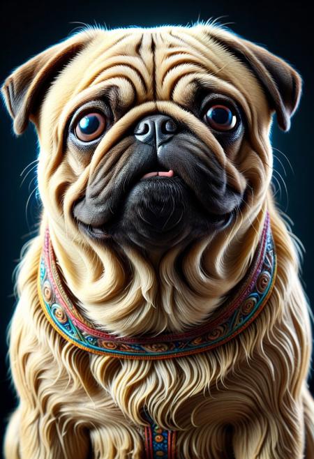 a pug made of w00kiee, happy dog,intricate details, morning light, raw photo, cinematic, highly detailed, bright colors, aesthetic, fine detail, polished, complex, vibrant, symmetry, full color, perfect, ambient, unique, illuminated, epic, best, artistic, quality, dramatic, beautiful, stunning, flawless, extremely, very inspirational