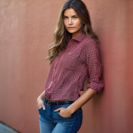 <lora:MayAndersen:1>, (Masterpiece Photo:) of (Happy) woman wearing checkered red and black shirt and blue jeans staring at the viewer ,(checkered red and black shirt), (blue jeans),Highly Detailed,(close portrait:1.3),(Feminine:1.4),(beautiful:1.4),(attractive:1.3),calendar pose,perfectly detailed eyes,studio lighting,thematic background, (high detailed skin:1.2), 8k uhd, dslr, soft lighting, high quality, film grain, Fujifilm XT3,, hi detail, sharp focus, perfect lighting, awesome, dslr, 4k high quality. extra detail, extra sharp, magical, perfect moment, natural skin, pores