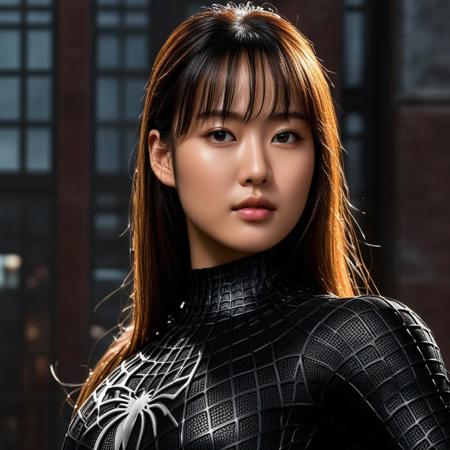 score_9, score_8_up, score_7_up, best quality, realistic, masterpiece, beautiful detail, hyperrealistic, ((1girl, woman body, big breasts)), amazing detailed full body of a cute korean girl, cute face, wearing a realistic and highly detailed black raimi spider-man suit, ((defined muscular girl)), professional model wears ultra - detailed black raimi spider - man suit, ultra - detailed and grained black raimi spiderman suit, suit covered entire body and hand, black spiderman gloves, wet, close up, octane render, highly detailed, volumetric, dramatic lighting, (highest quality:1.1), (HDR:1.3), (top quality, best quality), realistic, high definition, masterpiece, 8k, best quality, best illumination, best shadow, an extremely delicate and beautiful, finely detail, depth of field, classic, highres, perfect lighting,