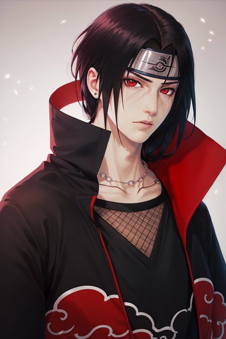 uchiha itachi long hair forehead protector ninja cloak high collar jewelry necklace