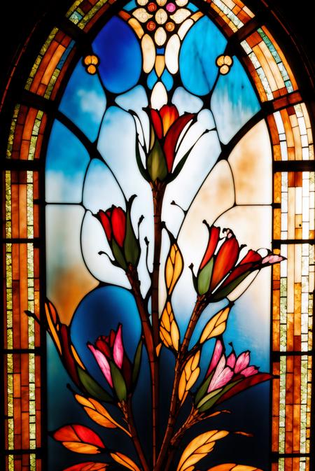 <lora:Stained_Glass_Story-10:1> stained_glass, flowers, garden, no human, scenery