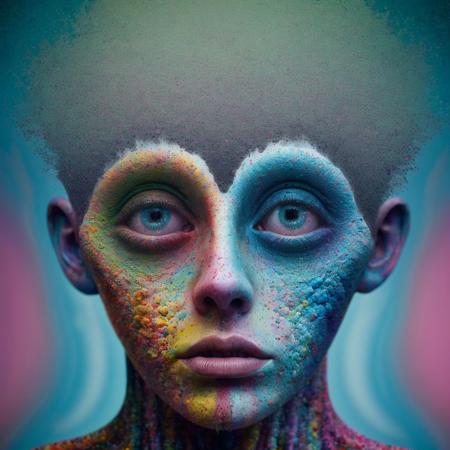 evocative subtexts,,
a hyper detailed( (surreal:0.3):0.6) abstract acrylic painting of a person,
deformed forms,
shallow depth of field,
integrated background,
abstract features,
thomas desjardins,
deijardon,