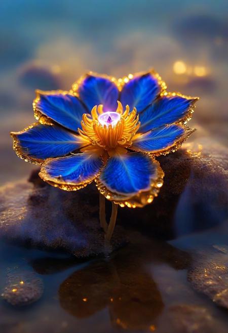 hyper detailed, water horizon, divine lapis mineral flower emerges from water, leafs, , golden glow, vibrant glow, golden lake,  golden dust, sparkles, glitter
midjourneyv6.1,  fluorite mineral, flu0rite, iridiscent, WhiteMold
