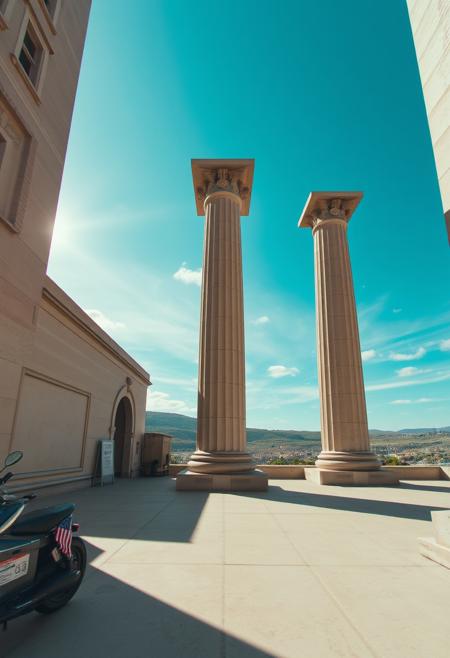 pleasant, view from a weird camera angle, "The Pillars of Experience", secret lab, dynamic