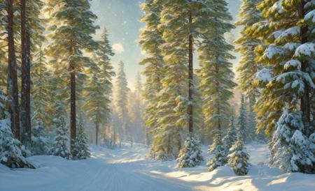 ChromaV5,nvinkpunk,(extremely detailed CG unity 8k wallpaper), A Landscape of a snowy forest,award winning photography, Chromatic Aberration, Detailed , HDR, Bloom, style by Monet, Pissarro, and Sisley ,trending on ArtStation, trending on CGSociety, art by midjourney