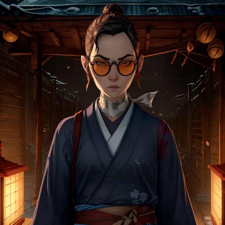 ((masterpiece:1.2, perfect, best work, very detailed illustration)), 1 girl, anime, solo, ((sunglasses)), (MizuBES, long hair, mature female, hair bun, tied hair, round eyewear, covered eyes, samurai, full body), standing, katana, sheathed, blood, japanese clothes,  beautiful,  (perfect face, good hands, perfect hands, perfect body), intricate, very realistic, photorealistic, 8k, 8k uhd, highly detailed, <lyco:GoodHands:1.2>, <lora:more_details:0.6>, <lora:MizuBlueEyedSamurai-10:0.8>