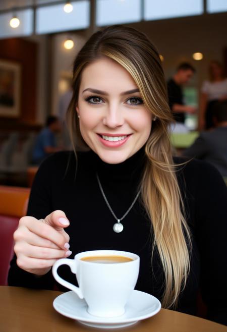 <lora:jana-defi:1>
 woman with big breasts, looking at the camera, wearing a black turtleneck sweater, necklace, holding a white porcelain cup of coffee, smile, sitting in a cafe, 35 mm shot, soft lighting