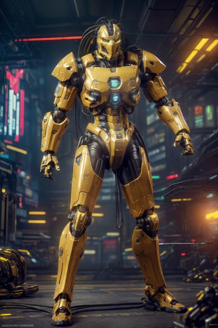 <lora:Cyrax_v1:0.7>
Masterpiece, best quality, (highly detailed raw photo:1.2), 8k render in octane, volumetric lighting, volumetric shadows  <lora:more_details:0.7>
portrait of a yellow robot, (armor reflexions:1.2), attack posture, long hair, random posture
((cyberpunk city with people in the background))