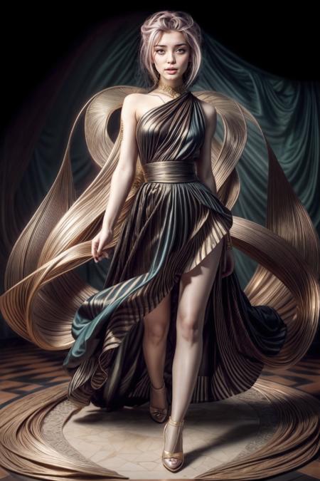  J3ss1c4R3yn0lds,a woman in a glamorous dress stands at the center. Her dress boasts a contemporary design with refined lines and a bold color palette. She poses with confidence, her eyes reflecting the depth of a story, seductive model pose, feminine body, ultra detailed smooth skin pore , ultra detailed bare shoulder, detailed hand, detailed finger,  ,ultra detailed lip, best quality, masterpiece, ultra detailed , flowing, 3dmm, ink sketch, color ink, ink rendering, realistic, portrait, beautiful detailed eyes, (alternate hairstyle), ultra detailed long hair, graceful, (charming), (delicate), pretty, cute, passion, vivid, high dynamic range, soft light, cover, character in the center of the frame, rhythm, fantasy, looking at viewer,dark theme, black background,  <lora:depth_of_field_slider_v1:0.8> <lora:epiCRealismHelper:0.8>   <lora:hairdetailer:0.8> <lora:epi_noiseoffset2:1> <lora:add_detail:0.8> <lora:detailed_eye-10:0.8>