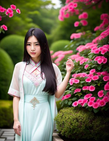 kkw-Asian woman in garden, long clothes, kkw-photo-pos, kkw-ph-1