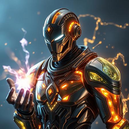 Masterpiece, a thallium/humanoid, 32k, 16k, 8k, cinematic art, realistic art, detail, wearing  Mercury like bioluminescence translucent armor, it charging a energy blast to his hand that looks like a masterpiece chromium/radium energy attack,