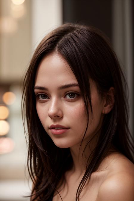 ultra realistic 8k cg, picture-perfect face, flawless, clean, masterpiece, professional artwork, famous artwork, cinematic lighting, cinematic bloom,((black hair)), 25 yo girl, redhead, close-up, girl next door, baggy clothes, night, interior, messy hair <lora:epi_noiseoffset2:1> fcPortrait fcDetailPortrait