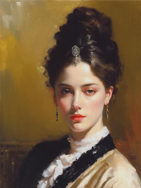 <lyco:WilliamMerrittChase:1.0> Insanely beautiful woman, portrait, very detailed, realistic, figurative painter, fineart, Oil painting on canvas, beautiful painting in the style of William Merritt Chase, luc besson movie still, painting by William Merritt Chase, by jeremy mann