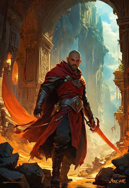 by Duncan Fegredo and Marc Simonetti, (arcane , superb , masterful:1.4), poster art, bold lines, hyper detailed, expressive, award winning, (movie still:1.4), 
looking at viewer, dynamic pose, wide angle view,
(intricate details, absurdres, masterpiece, best quality, very aesthetic, cinematic lighting:1.4),