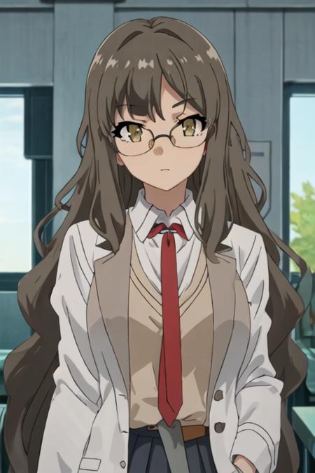 best quality, masterpiece, highres, solo, {futaba_rio_seishunbutayarou:1.15}, long_hair, brown_hair, brown_eyes, glasses, necktie