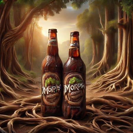 morph-treeroots, Root beer bottle, product image, advertisement, detailed, high-resolution, 4k, clean, fresh, refreshing, label