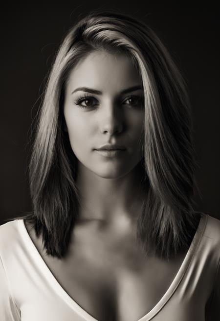 bdssmrsbwft solo realistic 1girl monochrome sepia, cuffs 24 year old, flat chest, Gray pointy hair, caucasian, dark brown eyes, fair skinned, best quality, RAW photo, subject, 8k uhd, high quality, photorealistic, first-class, Soft-focus shot <lora:bdssmrsbwXLrd:0.6>