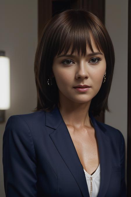 (8k, masterpiece, best quality, 1girl, solo, sfw), Karin Spolnikova, closeup photo of a girl, ((wearing a business suit)), standing in an office best quality, realistic, photorealistic, (intricate details:1.2), (delicate detailed), (cinematic light, best quality Backlights), clear line, sharp focus, realistic face, detailed face unity 8k wallpaper, ultra high res, (photorealistic:1.4), looking at viewer, <lora:Karin_Spolnikova_v4_1:0.75>